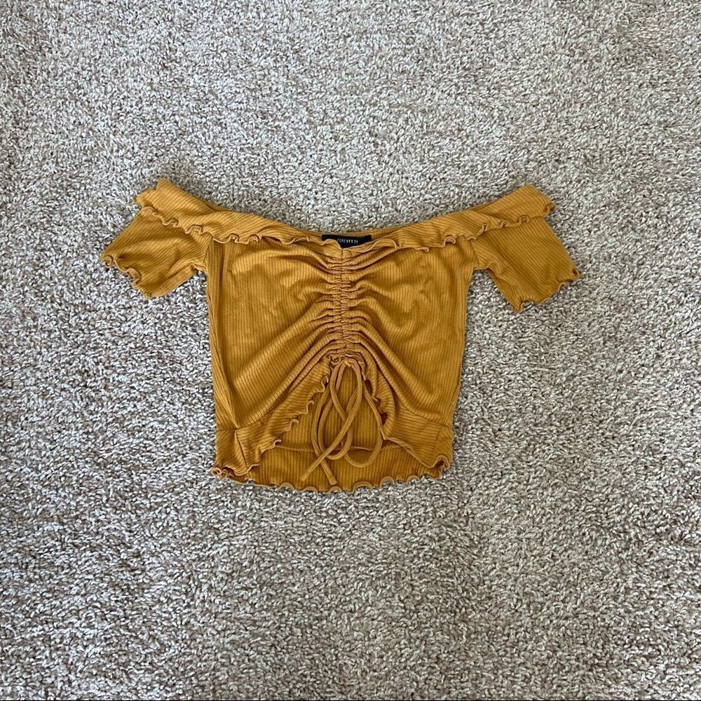 Forever 21 Mustard Off-the-Shoulder Crop Top